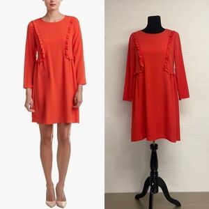 Red/orange ruffled shift dress